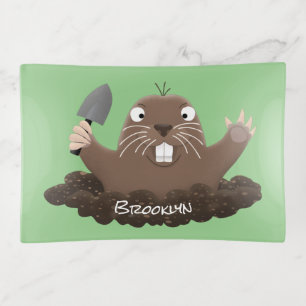Funny pocket gopher digging cartoon illustration trinket tray