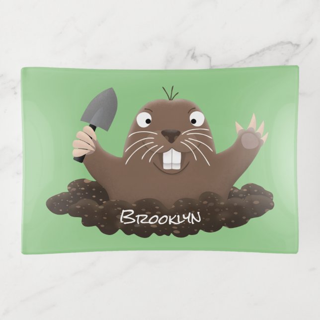 Funny pocket gopher digging cartoon illustration trinket tray (Front)