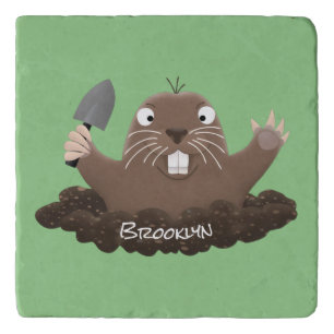 Funny pocket gopher digging cartoon illustration  trivet