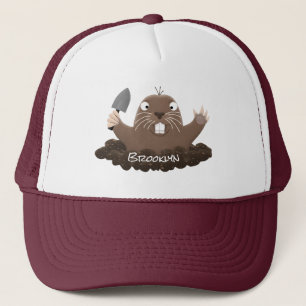 Funny pocket gopher digging cartoon illustration trucker hat