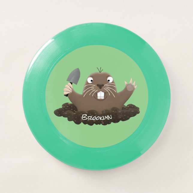 Funny pocket gopher digging cartoon illustration Wham-O frisbee (Front)