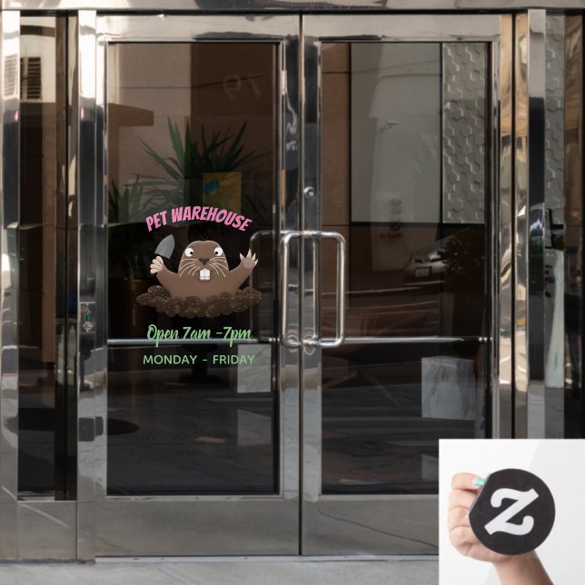 Funny pocket gopher digging cartoon illustration window cling (Office Door)
