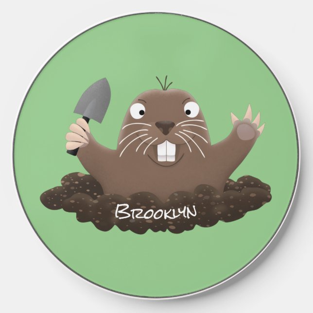 Funny pocket gopher digging cartoon illustration wireless charger  (Front)