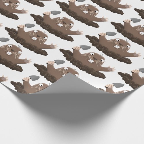 Funny pocket gopher digging cartoon illustration wrapping paper