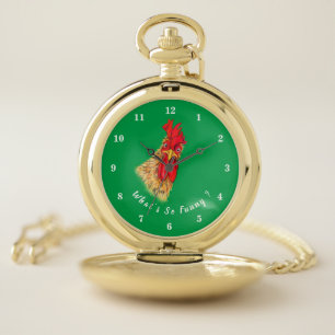 Funny Pocket Watch Gift with Surprised Rooster