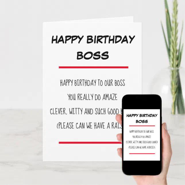 Funny Poem Boss Happy Birthday Card | Zazzle