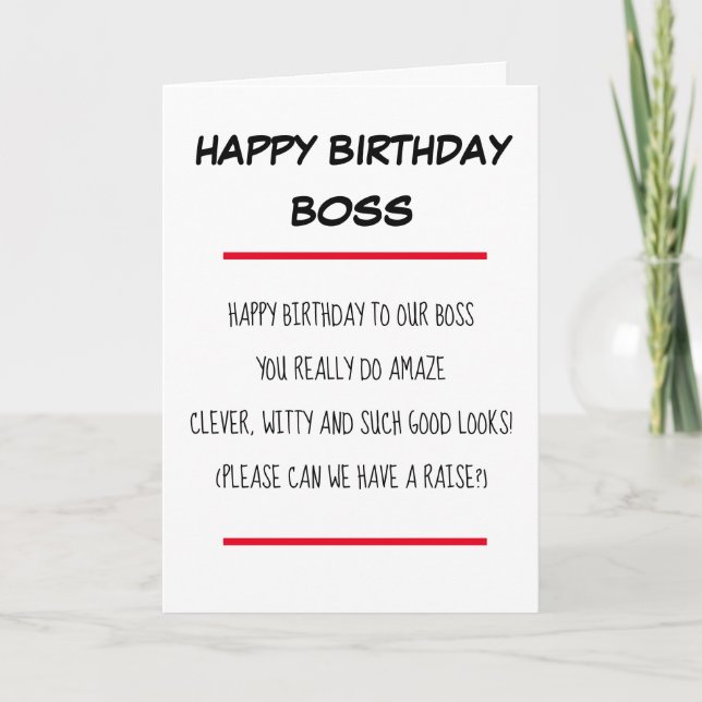 Funny Poem Boss Happy Birthday Card (Front)