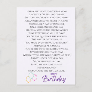 Funny Poem for Mom Birthday Postcard
