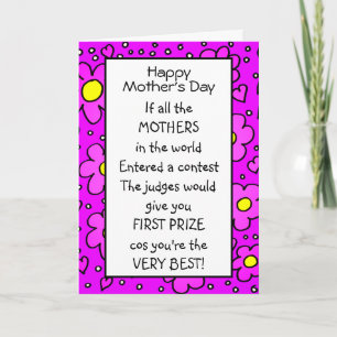 Funny Poem Pink Best Mothers Day Card