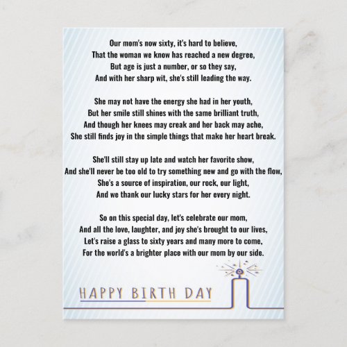 Funny Poetry For 60th Birthday Mom Postcard