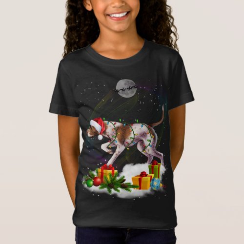 Funny Pointer Dog Christmas Lights Santa Hat Xmas T_Shirt