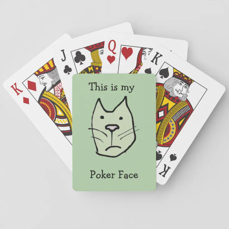 Funny Poker Face Cartoon Cat on Green Background Playing Cards | Zazzle