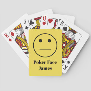 Funny Poker Face Emoji on Yellow Add Your Name Poker Cards