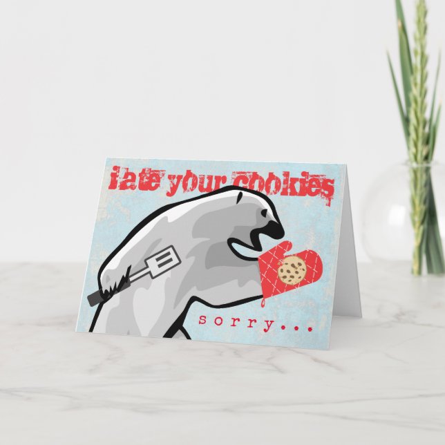 Funny polar bear baking cookies Christmas card (Front)