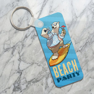 Funny Polar Bear Beach Party Summer Surfer Cartoon Keychain