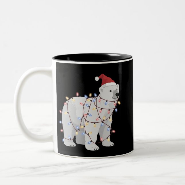Funny Polar Bear Christmas Animal Lights Lover  Two-Tone Coffee Mug (Left)