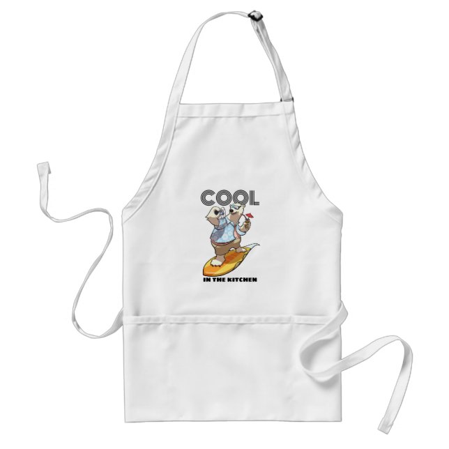 Funny Polar Bear Cool In The Kitchen Surf Cartoon Adult Apron (Front)