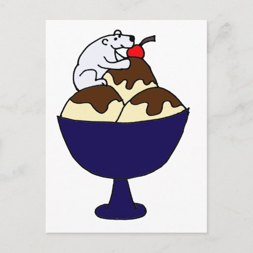 Funny Polar Bear Eating Ice Cream Sundae Postcard