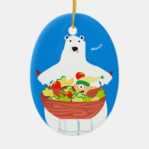 Funny polar bear elf salad Christmas ornament
