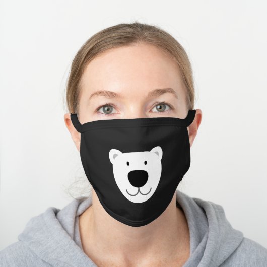 Funny Polar Bear Face Black Cotton Face Mask (Worn)