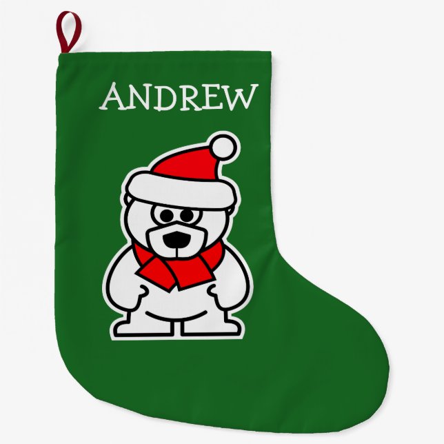 Funny polar bear large Christmas stocking for kids (Front)