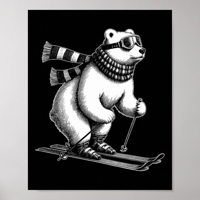 Funny Polar Bear Loves Skiing In The Snow On Ski H Poster (Front)