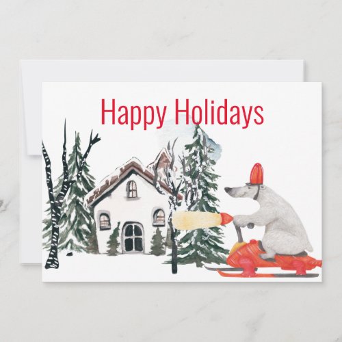 Funny Polar Bear on Snowmobile Holiday Card