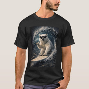 Funny Polar Bear Surfer Catching Waves  Shaka Funn T-Shirt