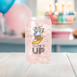 Funny Polar Bear Surfer Surf's Up Animal Cartoon Can Glass