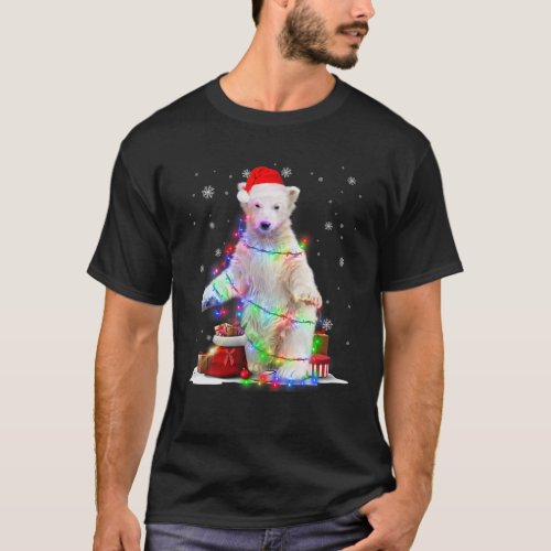Funny Polar Bear Tree Christmas Lights Xmas Pajama T_Shirt