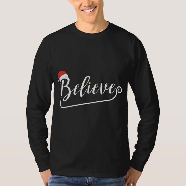 Funny Polar Express Believe Pajamas Santa Hat Chri T-Shirt (Front)