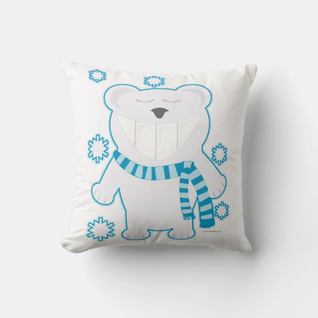 Funny Polar Molar Bear with Scarf Cartoon Design Throw Pillow (Front)
