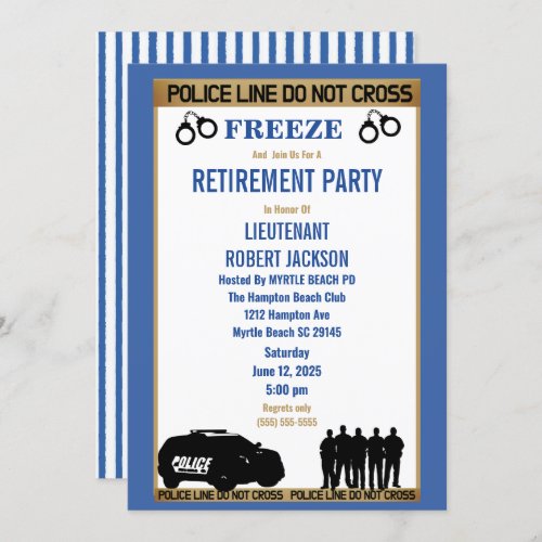 Funny Police Blue and White Retirement Invitation