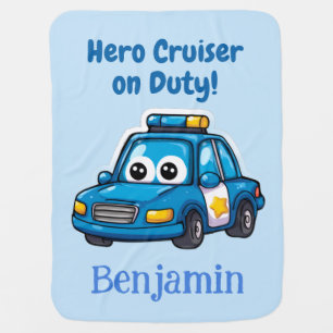 Funny Police Car, Personalized Baby Boy Blanket
