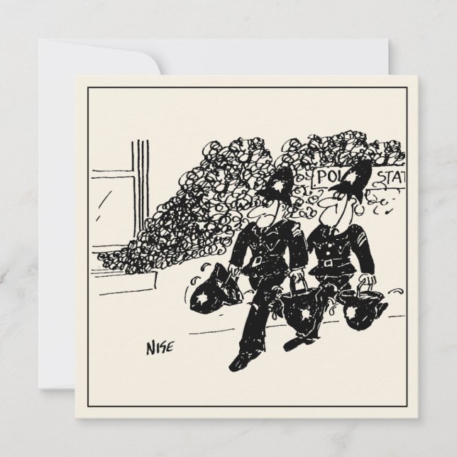 Funny Police Cartoon. Police Station on Fire. Card (Front)