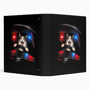 Funny Police Cat Driving Car Vintage Cat Meme 3 Ring Binder