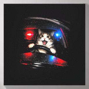 Funny Police Cat Driving Car Vintage Cat Meme Canvas Photo Tile