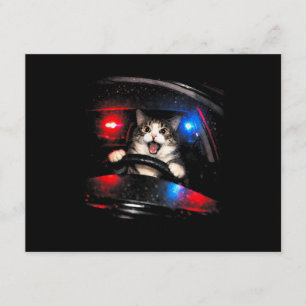 Funny Police Cat Driving Car Vintage Cat Meme Enclosure Card