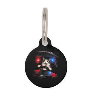 Funny Police Cat Driving Car Vintage Cat Meme Pet ID Tag