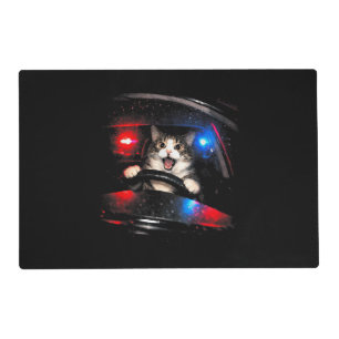 Funny Police Cat Driving Car Vintage Cat Meme Placemat