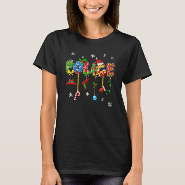 Funny Police Christmas Holiday Pajamas Xmas Graphi T-Shirt (Front)