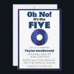 Funny Police Donut 50th Birthday Invitation<br><div class="desc">This custom party invitation features a funny, police officer birthday theme for a 50th birthday party. An image of a shiny looking blue and gold donut is printed in the center with the birthday "FIVE" printed above it, in reference to the five-o slang term for police officers. The greeting can...</div>