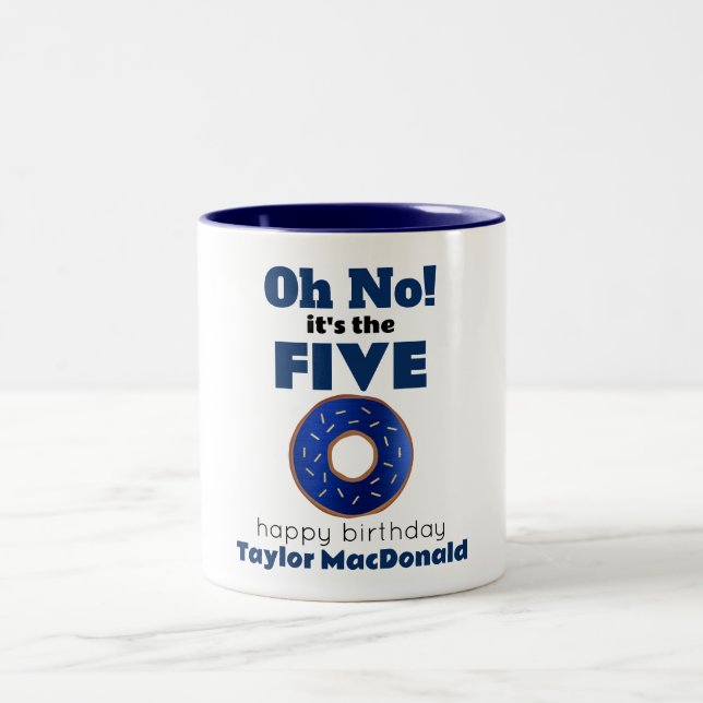 Funny Police Donut 50th Birthday Two-Tone Coffee Mug (Center)