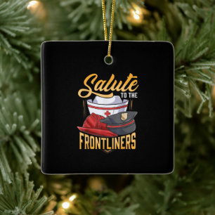 Funny Police Firefighter Frontliner Nurse Gifts Ceramic Ornament