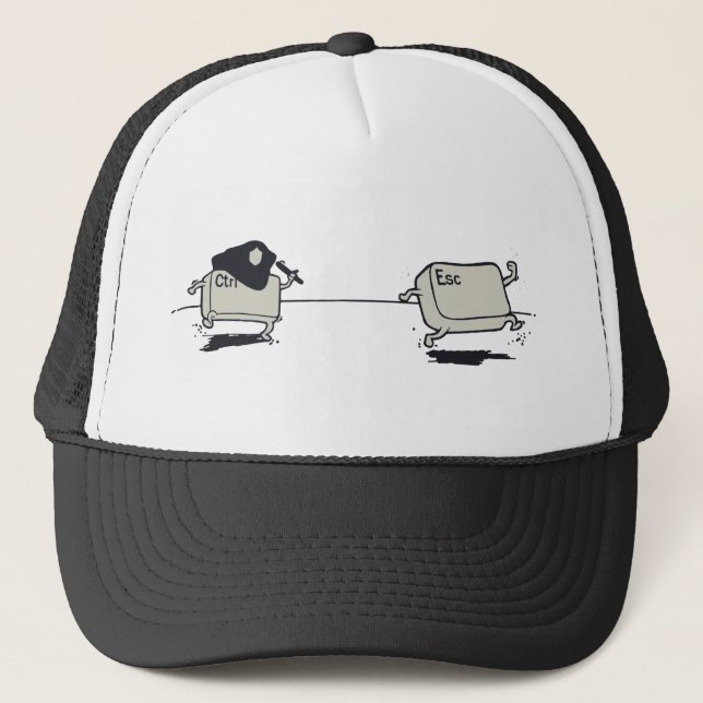 Funny Police Humor - Ctrl Chasing Esc Key Trucker Hat (Front)