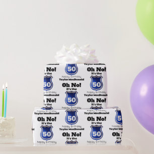 Funny Police Officer Badge 50th Birthday Wrapping Paper