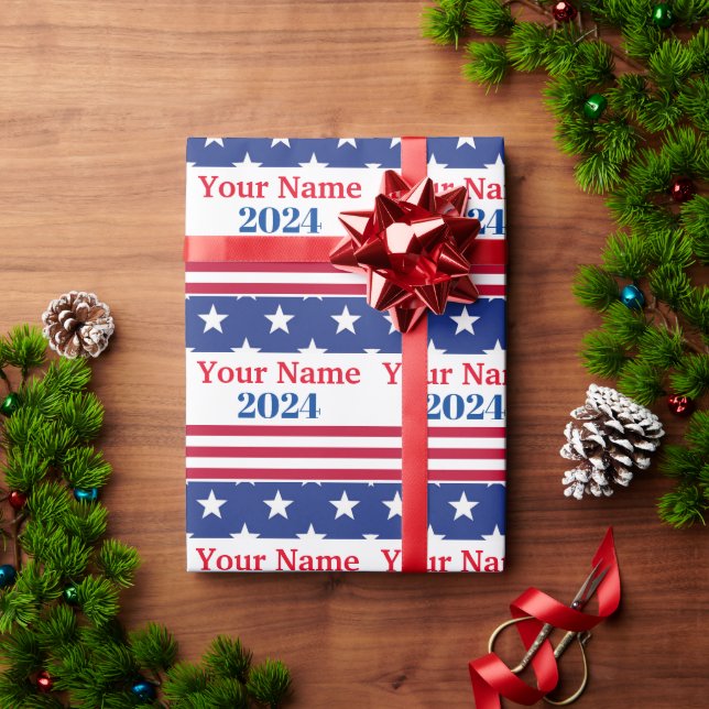 Funny Political 2024 American Flag Patriotic Wrapping Paper (Holiday Gift)