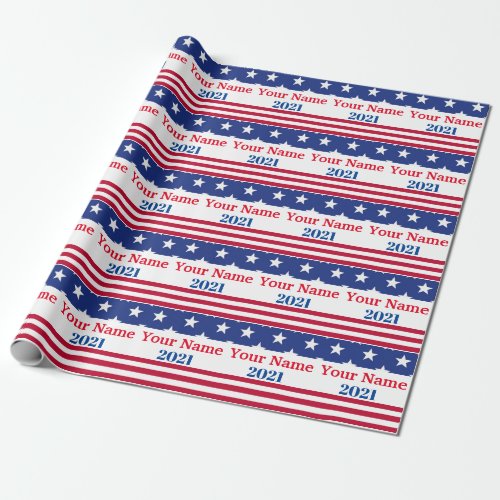 Funny Political Campaign Custom Name American Flag Wrapping Paper