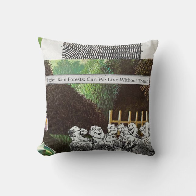 Funny Political Joke Forest Climate Change Satire Throw Pillow (Front)