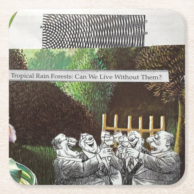 Funny Political Satire Joke Forest Climate Change Square Paper Coaster (Front)